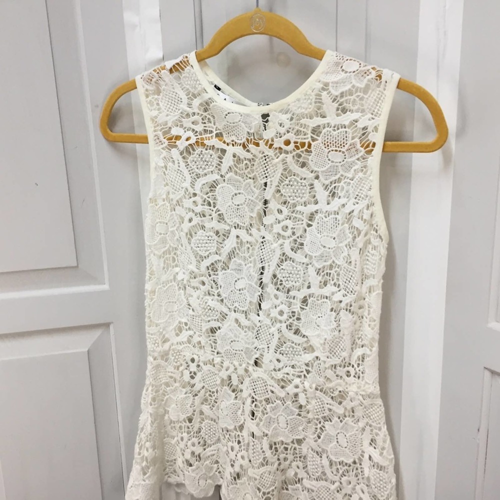 CAbi White Crocheted Lace Sheer Peplum Top - Picture 9 of 16